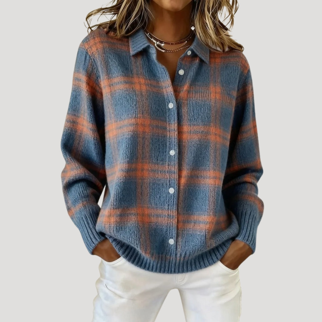 Women’s checked knit button cardigan shirt jacket