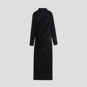 Women ruched long-sleeve midi dress