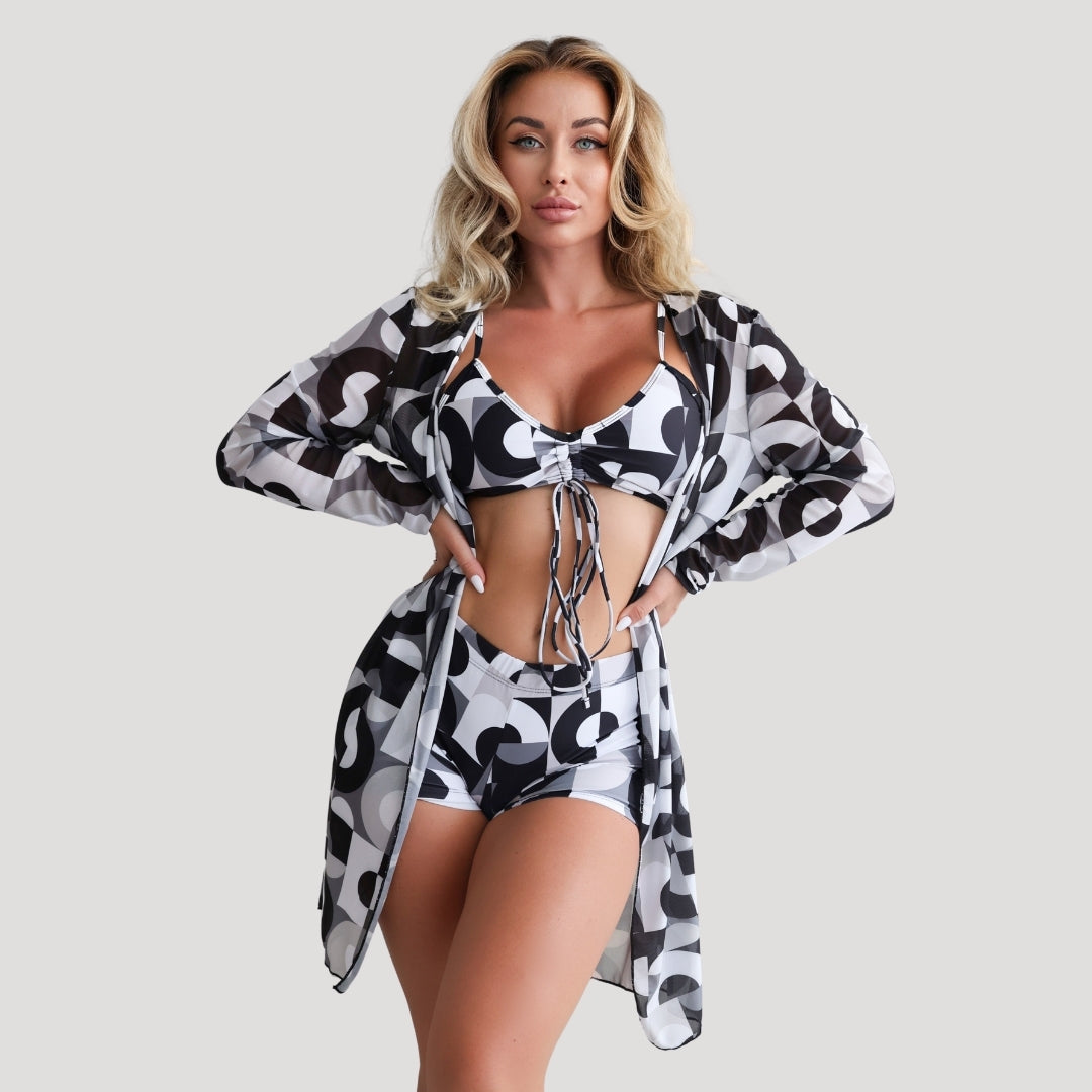 Geometric print 3-piece swimsuit set