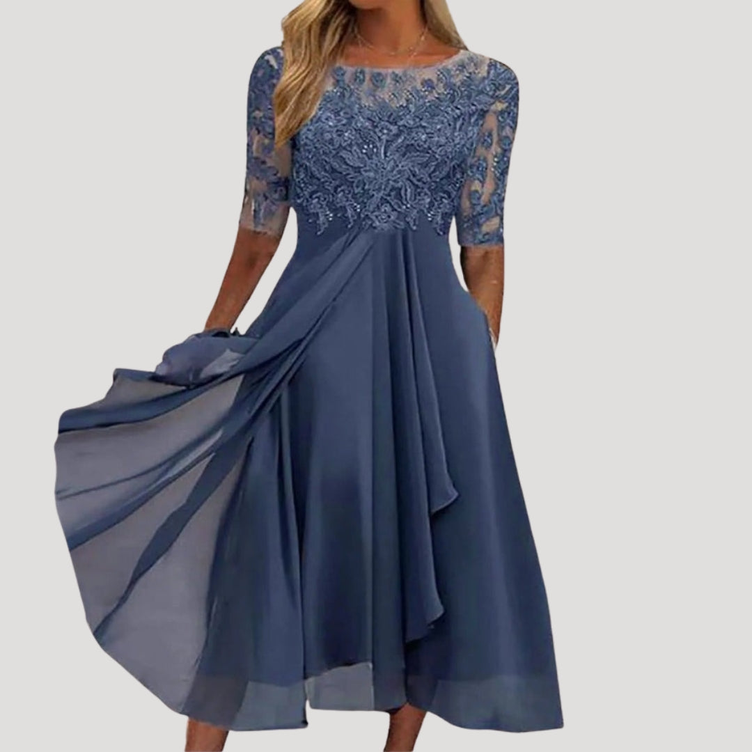 Women’s long sleeve lace chiffon midi dress