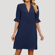 Women’s v neck short sleeve midi shift dress