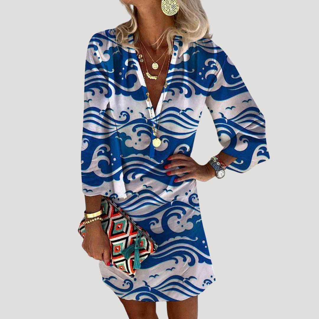 Women’s printed v neck tunic mini dress