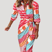 Women’s printed wrap long sleeve midi dress