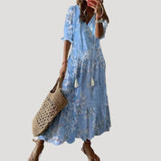 Women’s boho printed short sleeve maxi dress