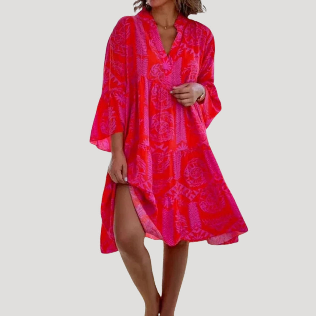 Women’s printed long sleeve tiered midi dress
