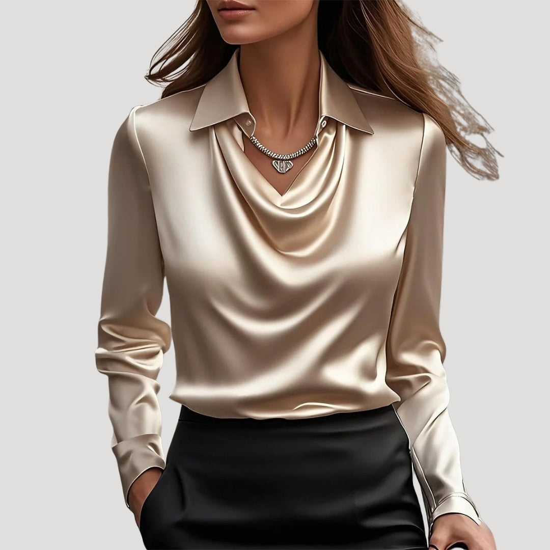 Women’s satin cowl neck long sleeve blouse