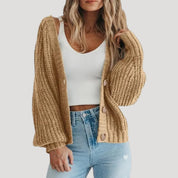 Women chunky knit button cardigan