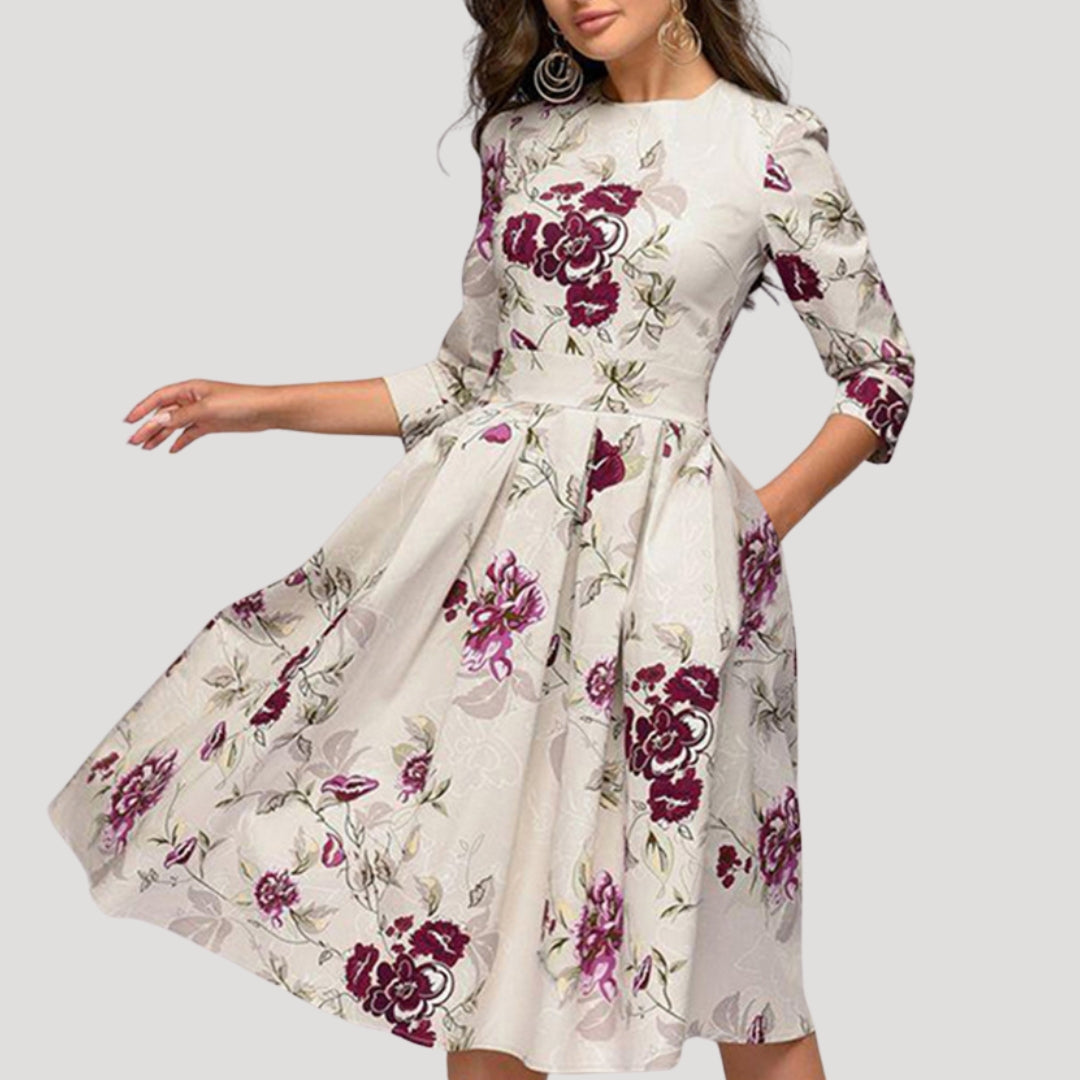Women’s floral long sleeve midi wedding guest dress