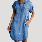 Women’s denim button front shirt midi dress