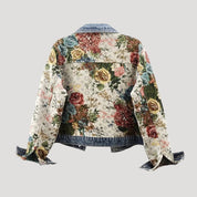 Women’s cropped patchwork floral denim jacket lightweight