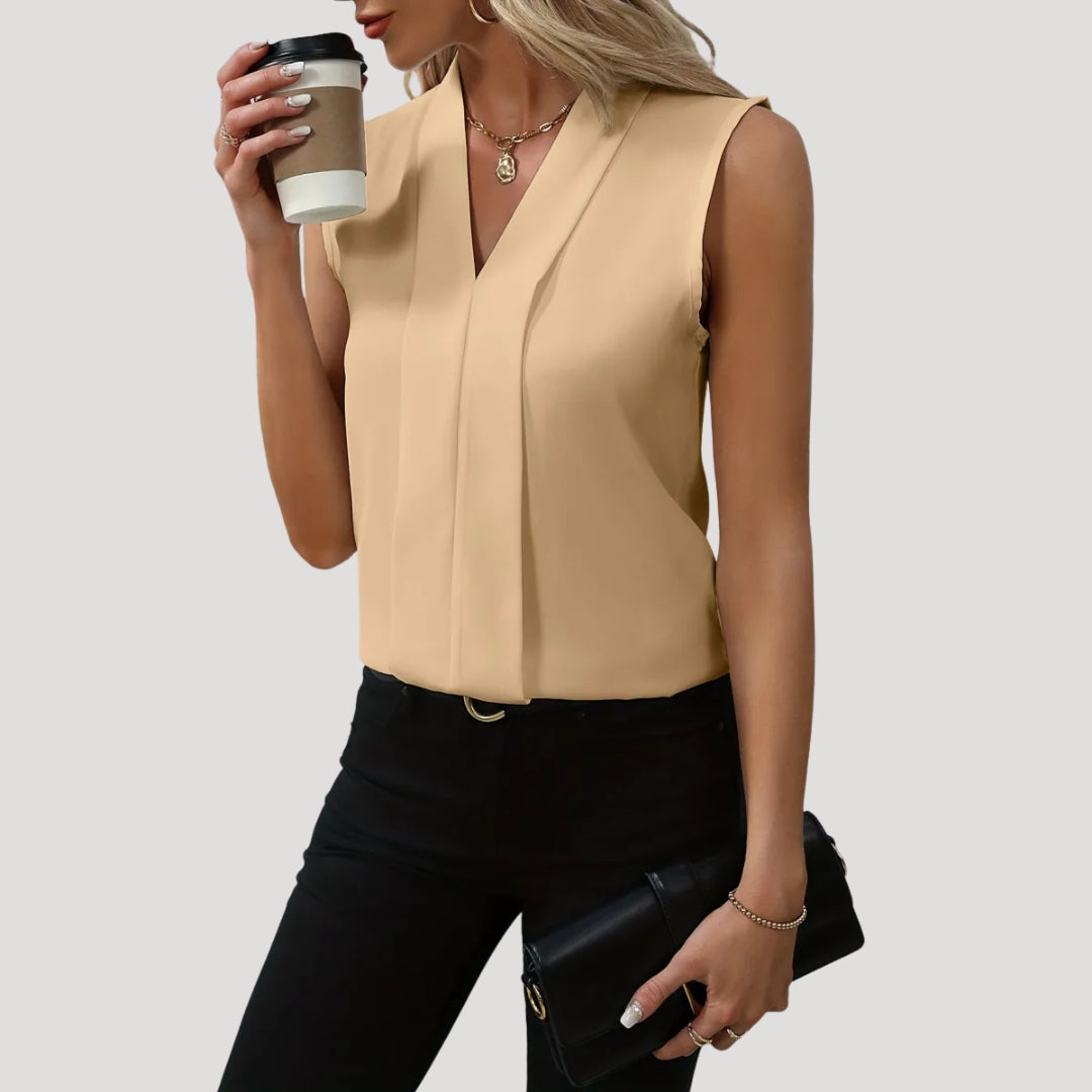 Women’s sleeveless v neck office work blouse