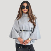 Women belted cape poncho coat