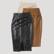 Women faux leather wrap skirt