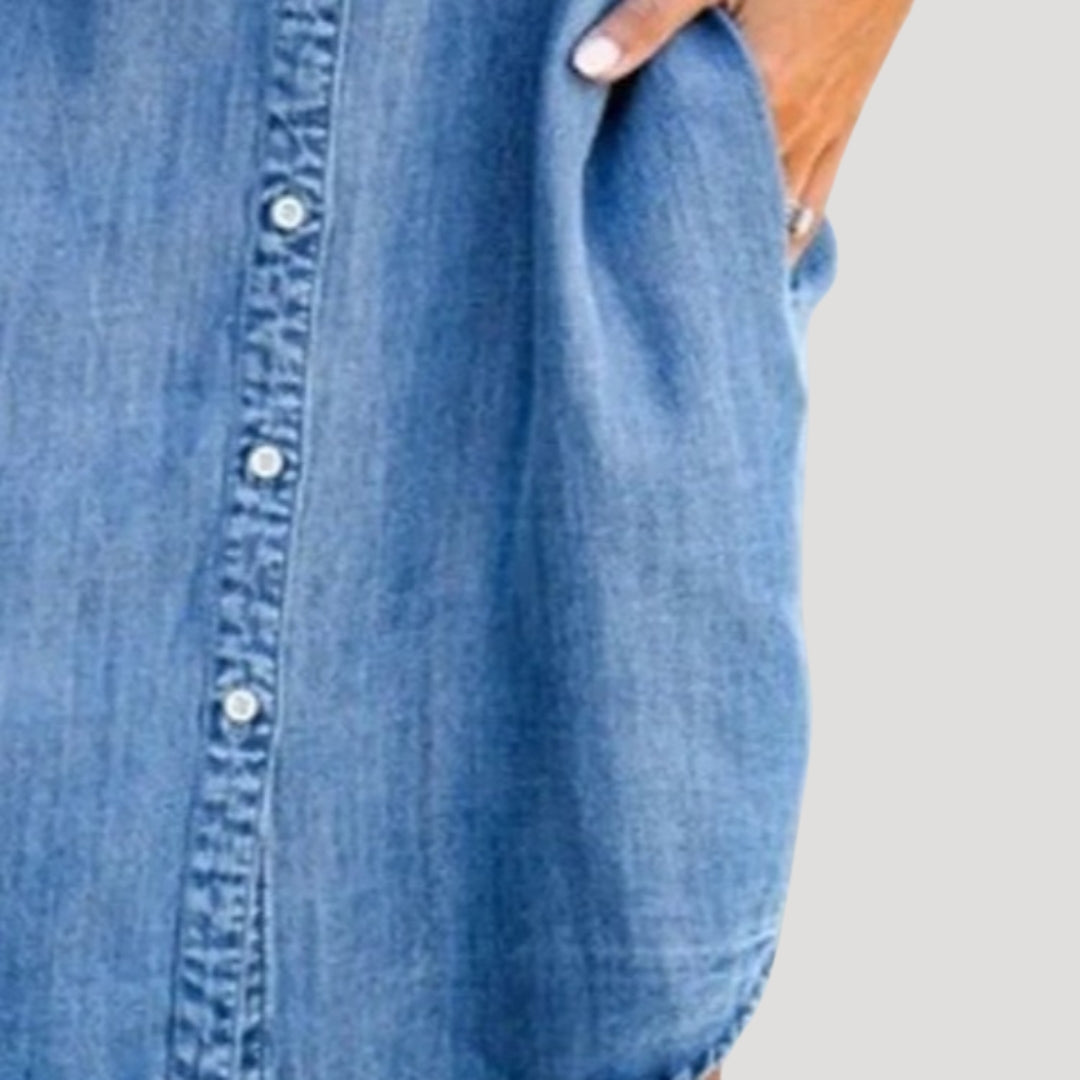 Women’s denim button front shirt midi dress