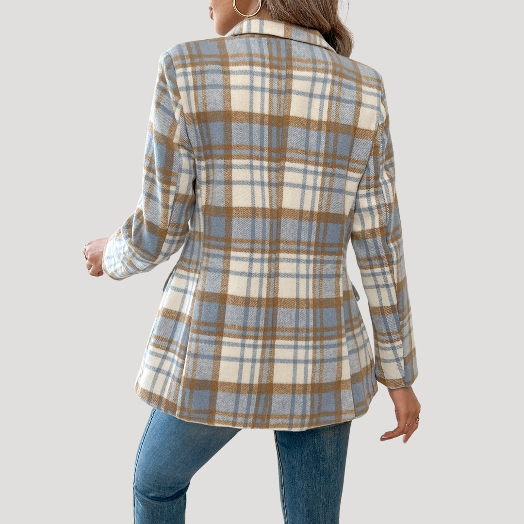 Classic plaid wool-blend blazer