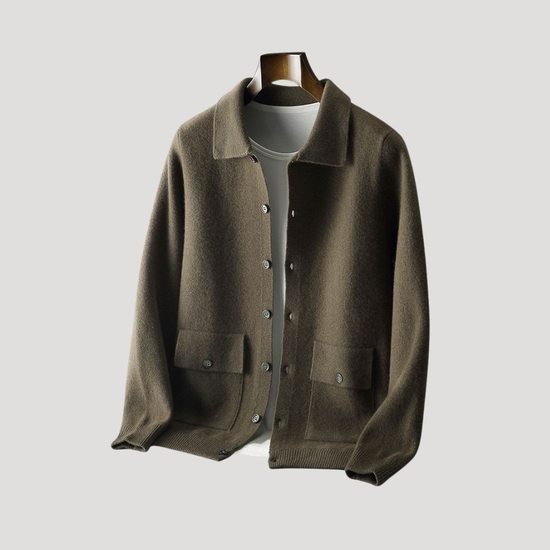 Men’s knitted wool blend button up cardigan