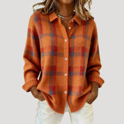 Women’s checked knit button cardigan shirt jacket