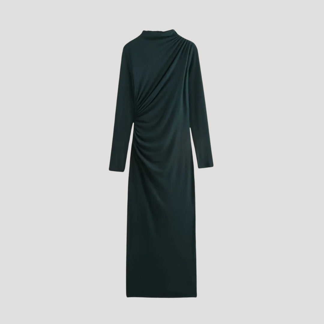 Women ruched long-sleeve midi dress