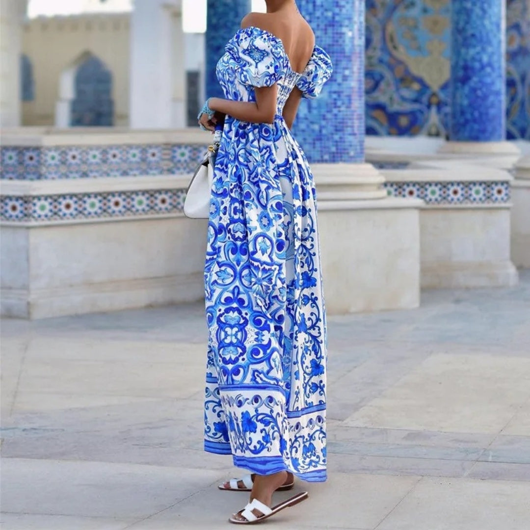 Women’s off shoulder summer puff sleeve maxi dress