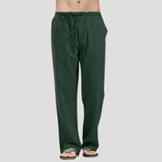 Men’s elastic waist drawstring casual straight leg trousers