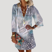 Women’s printed v neck tunic mini dress