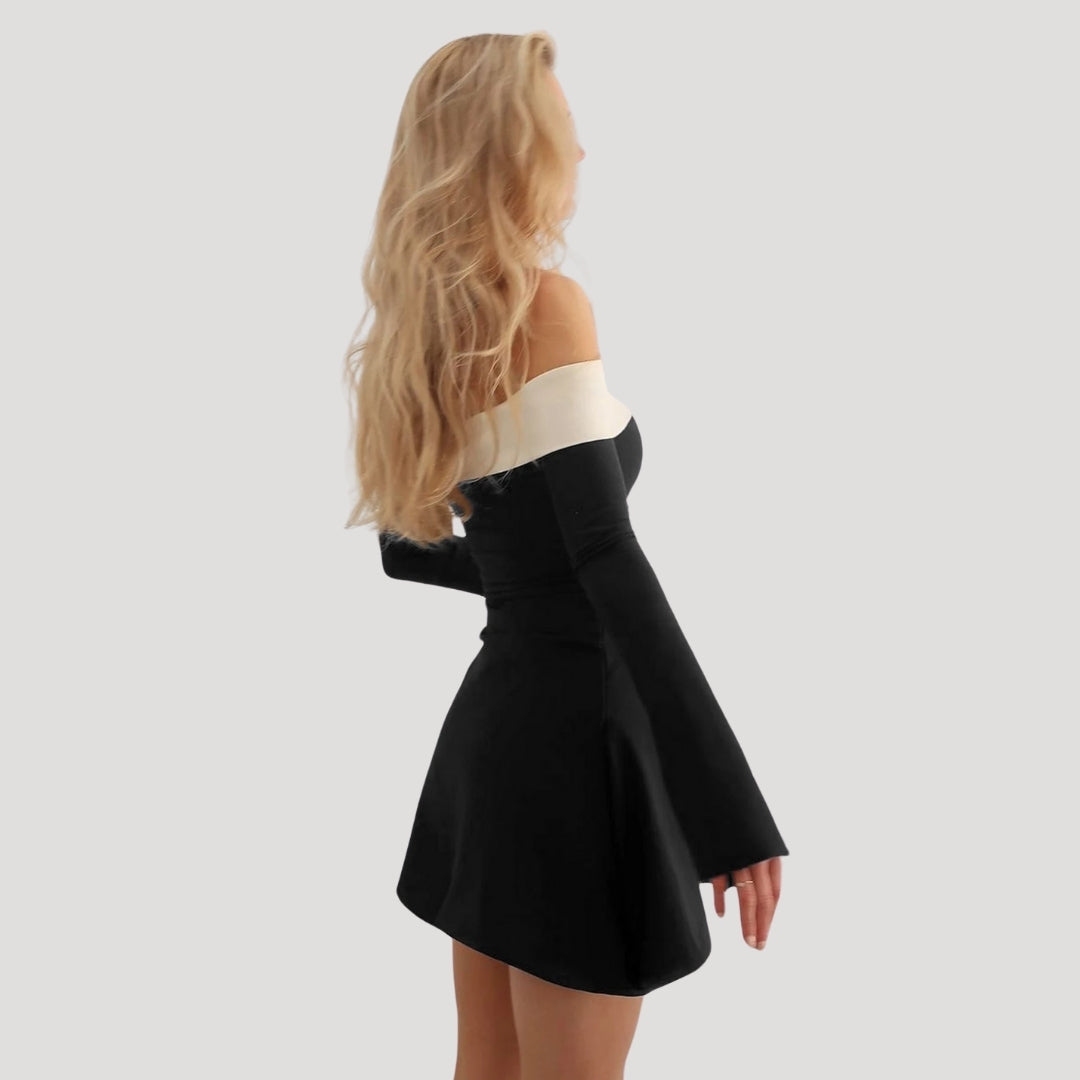 Off-shoulder long-sleeve skater dress