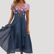 Women’s floral chiffon short sleeve v neck maxi dress