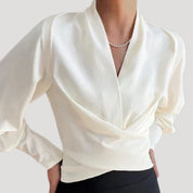 Women’s satin wrap long sleeve work blouse