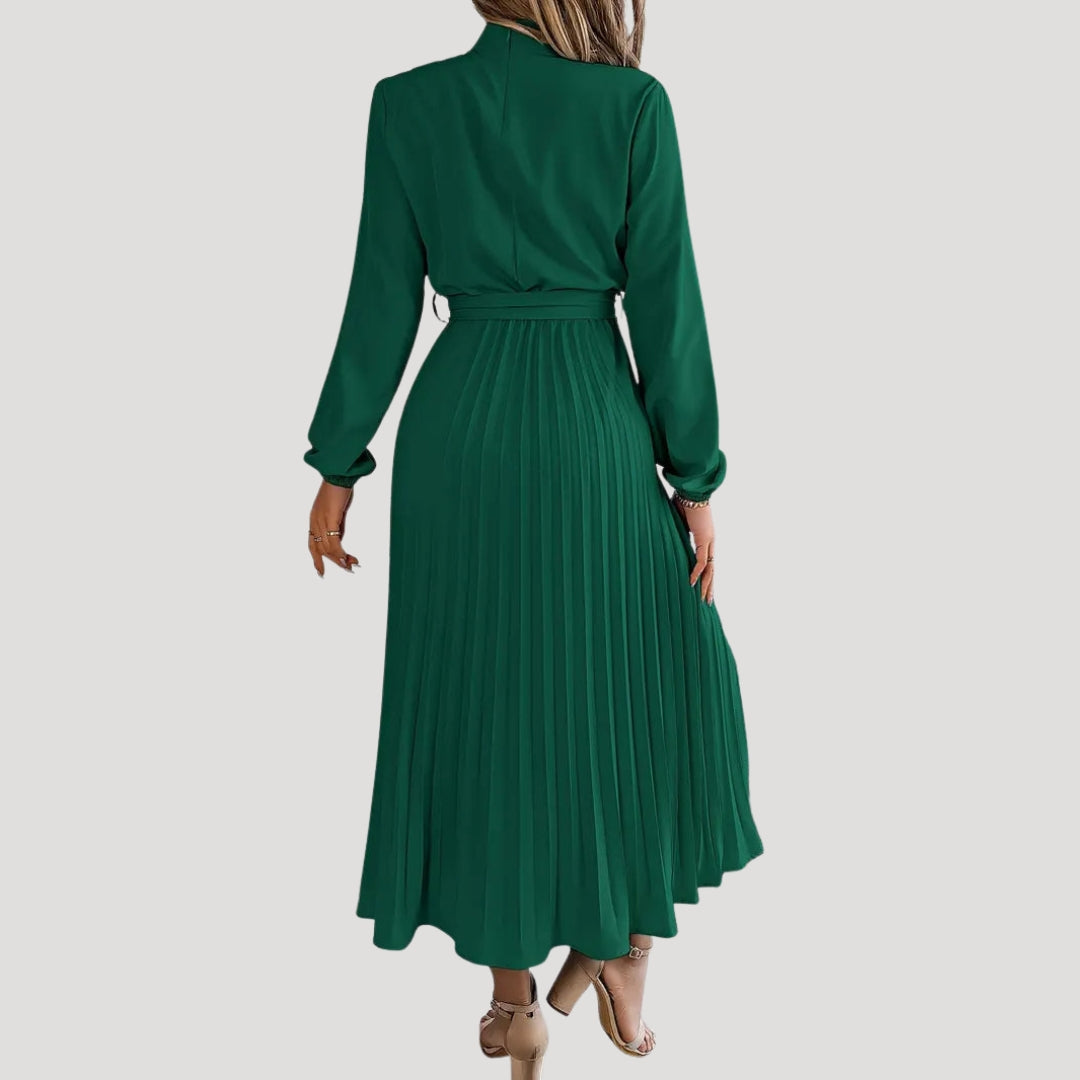 Women’s pleated long sleeve high neck midi dress