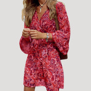 Women’s long sleeve v neck paisley mini dress
