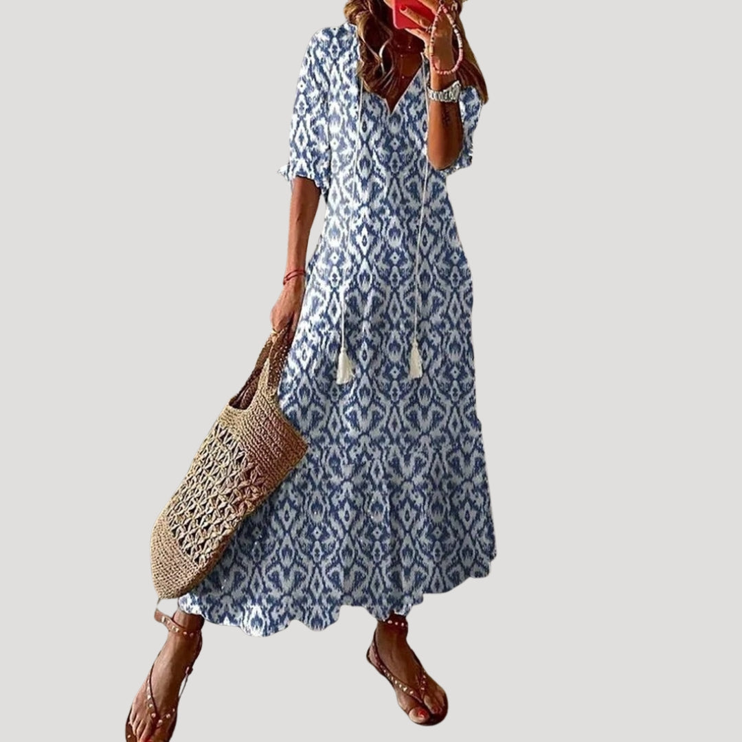 Women’s boho printed short sleeve maxi dress
