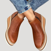 Women leather wedge platform zip ankle boots