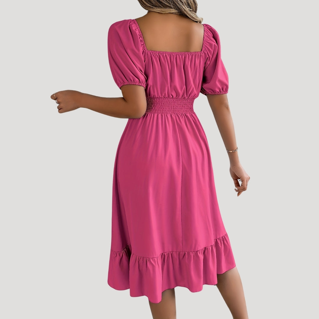 Smocked waist puff sleeve midi dress