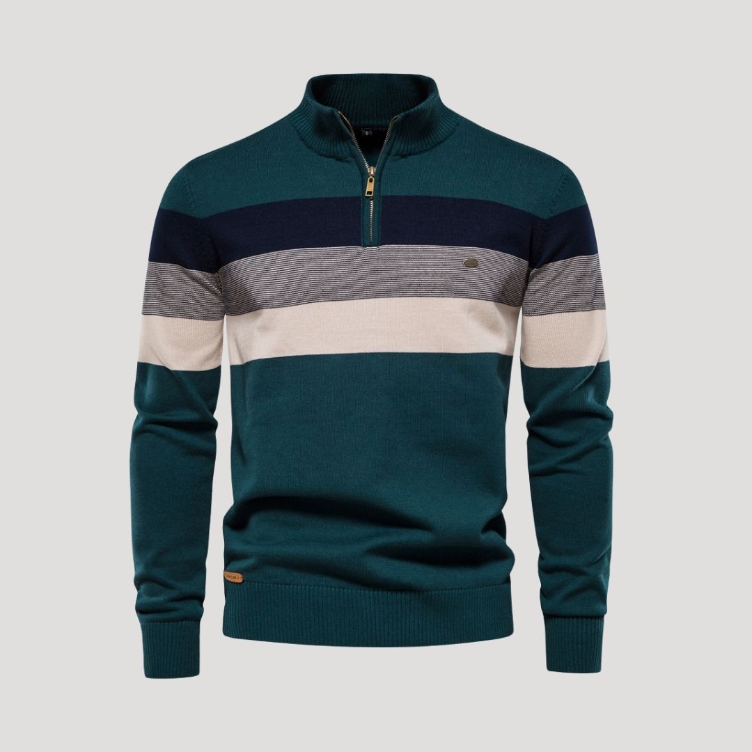 Men’s knitted half zip striped winter sweater