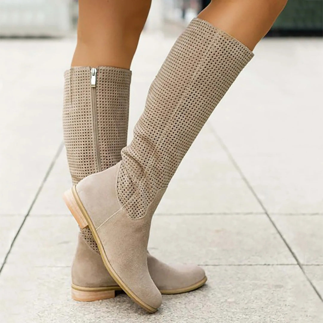 Women’s suede knee high boots – flat heel - Main Image
