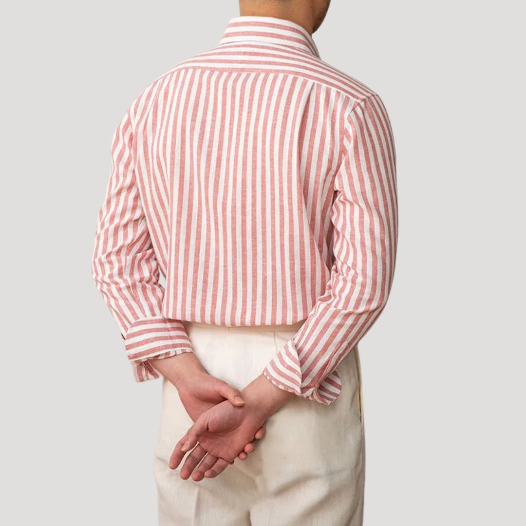 Men’s linen striped long sleeve button down shirt