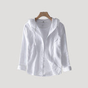 Women’s cotton long sleeve hooded button overshirt