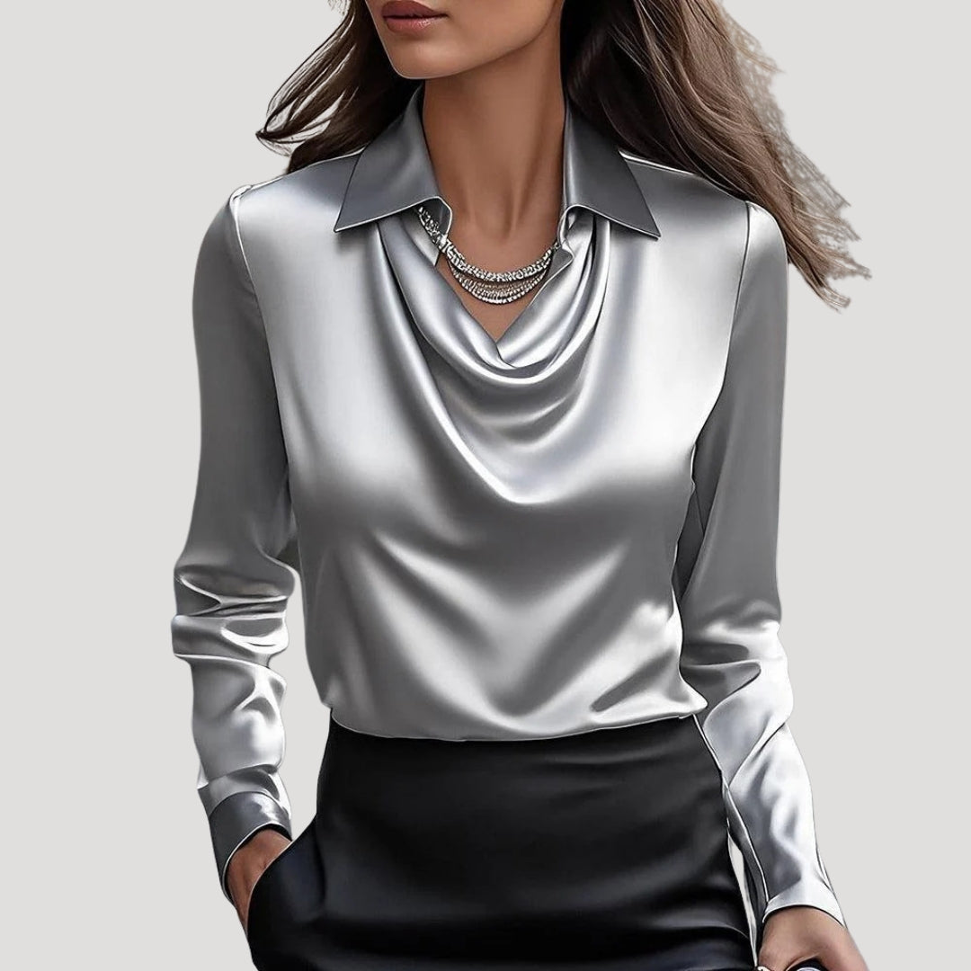 Women’s satin cowl neck long sleeve blouse