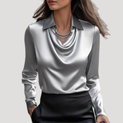 Women’s satin cowl neck long sleeve blouse
