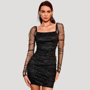 Sparkly mesh sleeve bodycon dress