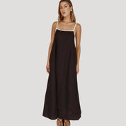 Linen contrast-trim maxi slip dress