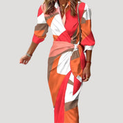 Women’s printed wrap long sleeve midi dress