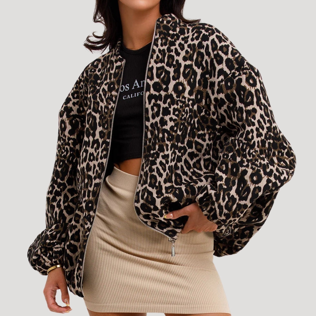 Women’s zip-up leopard print oversized jacket