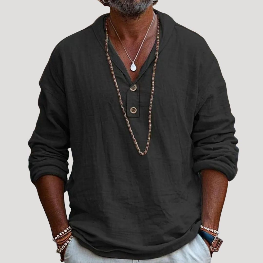 Men’s linen long sleeve henley shirt relaxed fit