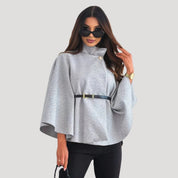 Women belted cape poncho coat