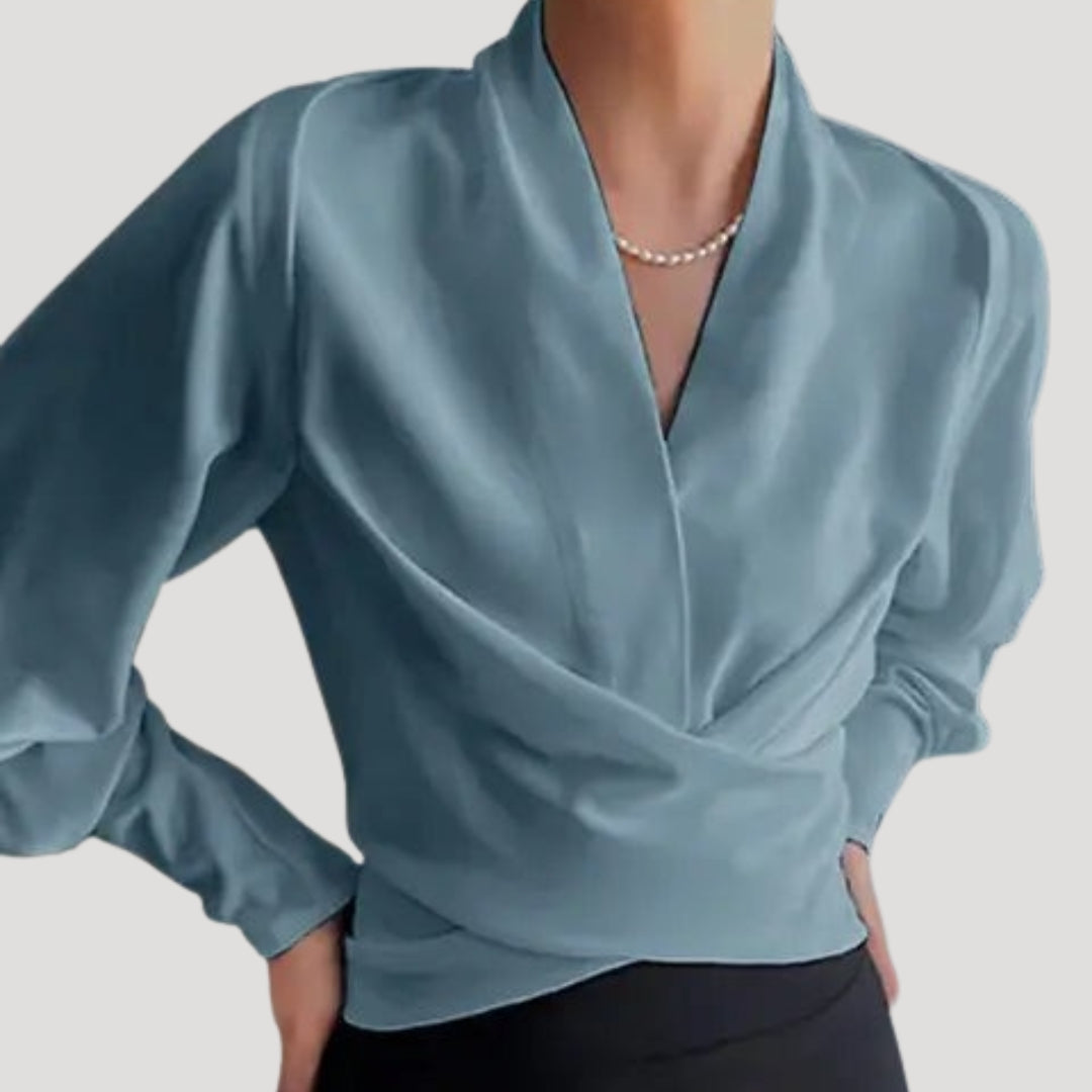 Women’s satin wrap long sleeve work blouse