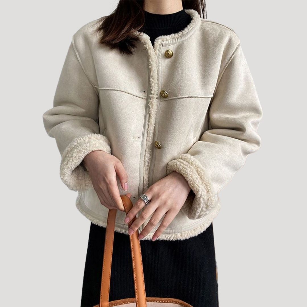 Women’s faux shearling button up teddy winter jacket