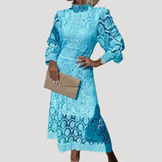 Women’s lace midi wedding guest dress long sleeve