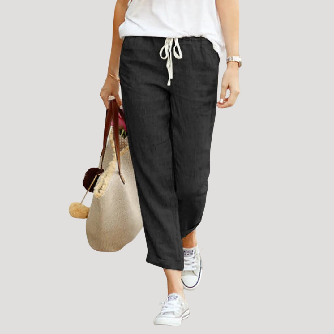 Women’s linen wide leg cropped drawstring trousers