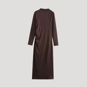 Women ruched long-sleeve midi dress